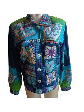 Vtg 90's Women's Jacket XS Colorful Patchwork Embroidered Coldwater Creek India